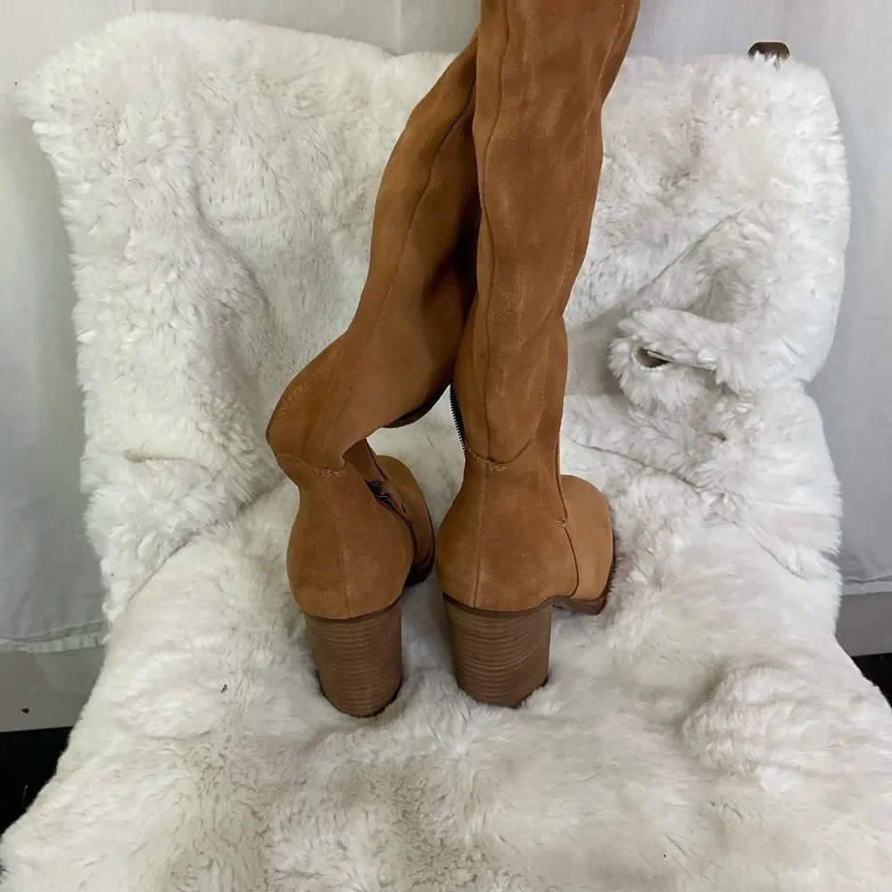 NEW Kelsi Dagger Chestnut Brown Brooklyn Logan Suede Over The Knee Boots 6.5M